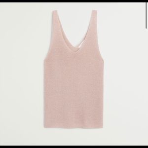 MANGO Pink Metallic Knit Top V Neck